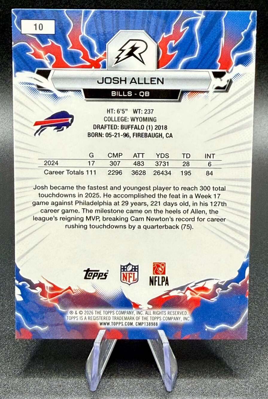 Josh Allen 2025 Topps Resurgence Buffalo Bills #10 Blue & Orange Spark Refractor - Picture 2 of 2